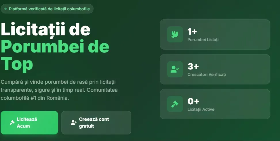 Platformă digitală la cheie / Sistem de licitații online pentru porumbei (E-commerce & Licitatii)