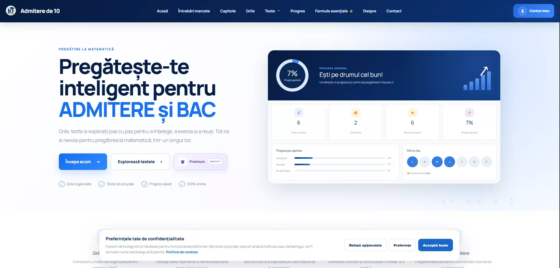 Platformă educațională online pentru Admitere și Bacalaureat – site complet funcțional + brand
