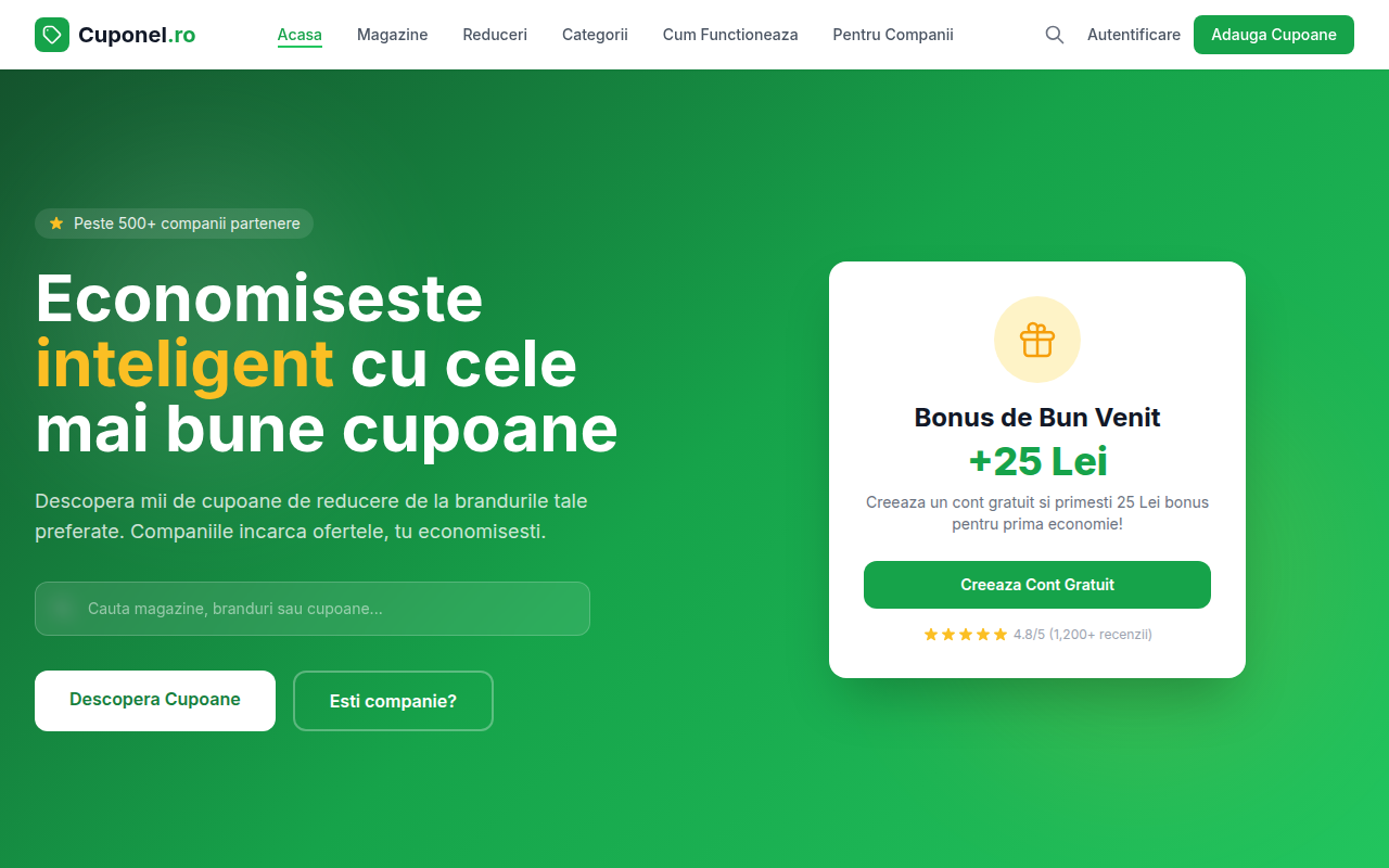 Cuponel.ro - Platformă Cupoane & Reduceri (MVP Deployed) - Potențial Uriaș!