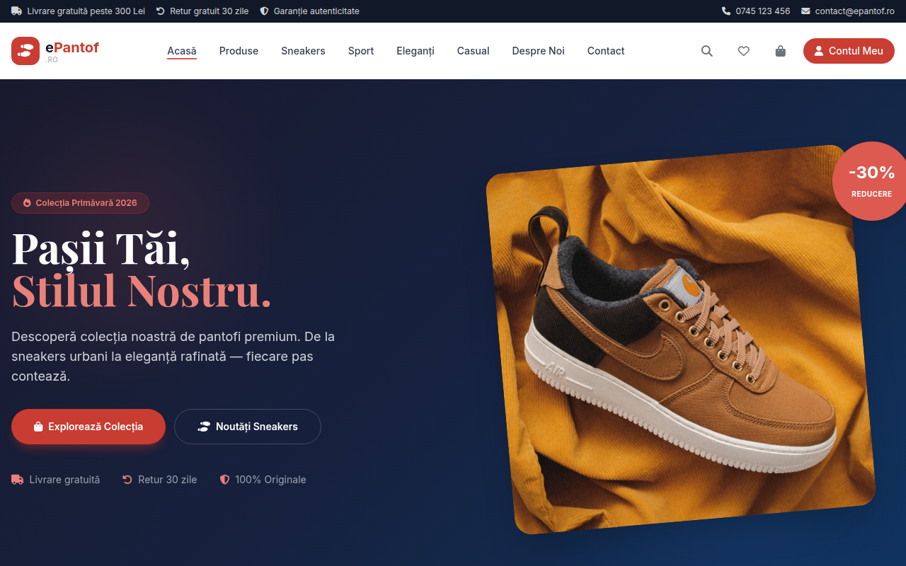 epantof.ro - Domeniu Premium + MVP PHP Funcțional pentru E-commerce Încălțăminte