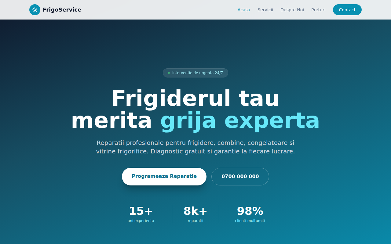 frigoservice.ro: MVP Funcțional - Start Rapid în Piața Serviciilor Frigorifice