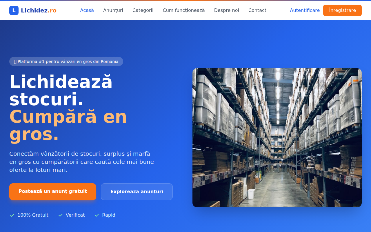 Lichidez.ro - Oportunitate Unică: Platformă MVP Gata de Lansare pentru Lichidări