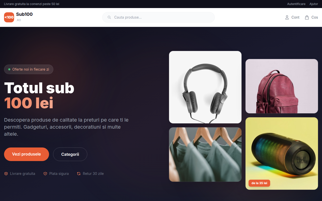 sub100.ro - Oportunitate Unică de E-commerce / Deals MVP Gata de Lansare
